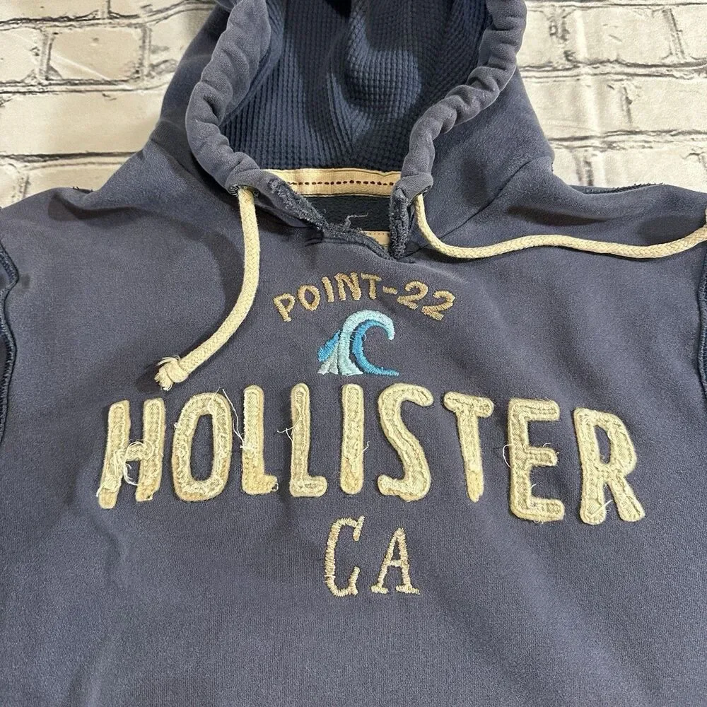 Vintage Hollister Hoodie Mens L Blue Pullover Y2K Faded Distressed